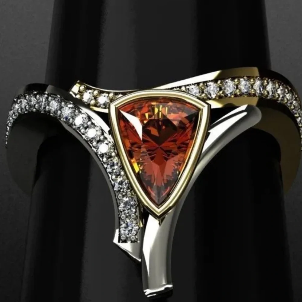 New S925 Sterling Silver 14K gold Two-Color Natural Ruby & White Sapphire Ring